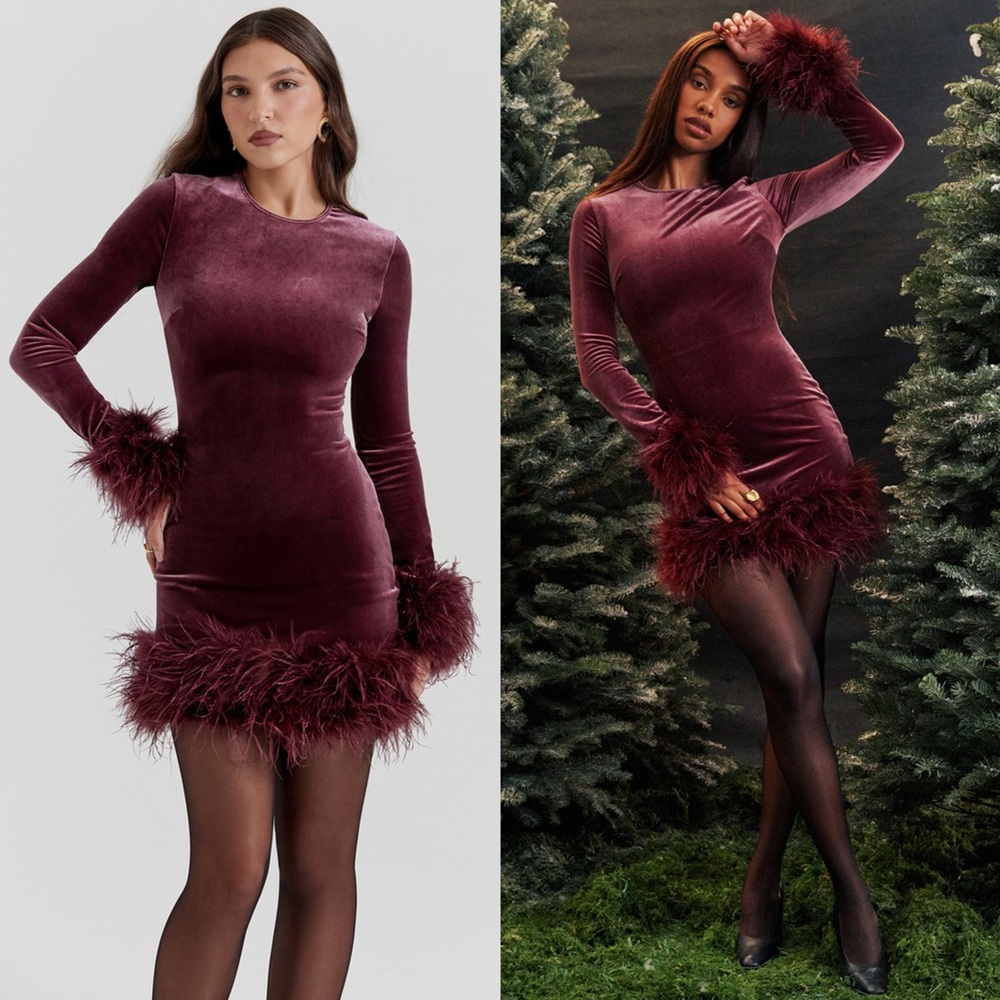 HOUSE OF CB 'Lavinia' Mulberry Velvet Mini Dress
